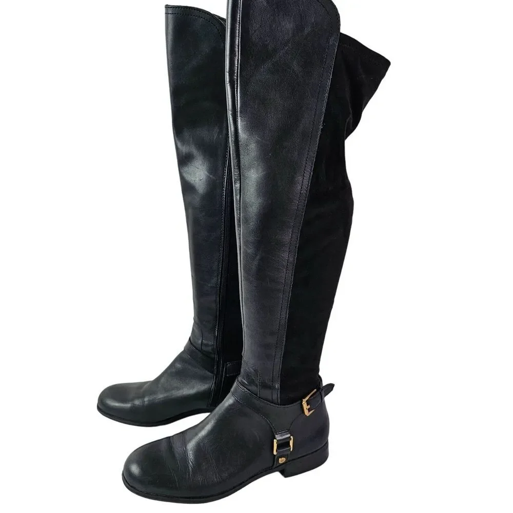 Franco Sarto Women's Hadley Tall Black Leather Riding Boots Size 6.5‎